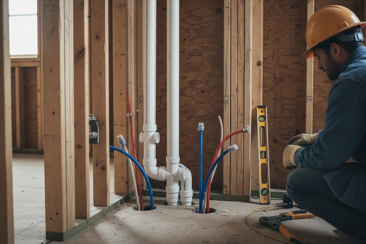 Drain and supply rough-in during Sump Pump Repair in Jackson Center